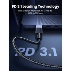 USB კაბელი UGREEN L513 (45068), 240W, Type-C to Type-C PD Fast Charging Cable, 2m, Space Gray, 5 image