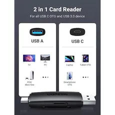 ბარათის წამკითხველი UGREEN CM304 (80191) Multifunction Card Reader, USB-A, USB-C, SD/TF, Black, 3 image