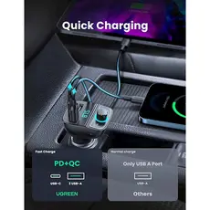 მობილურის დამტენი UGREEN CD229 (80910) Bluetooth Car Charger BT5.0, PD, QC3.0, USB Flash Drive, TF, Black, 6 image