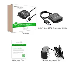 მყარი დისკის  წამკითხველი UGREEN CR108 (20611) USB 3.0 to SATA Hard Driver converter cable with 12V 2A power adapter 50CM, 3 image