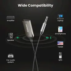 აუდიო ადაპტერი UGREEN CM309 (70601) USB to Aux Car Bluetooth 5.0 Receiver Audio Adapter Black, 7 image