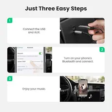 აუდიო ადაპტერი UGREEN CM309 (70601) USB to Aux Car Bluetooth 5.0 Receiver Audio Adapter Black, 8 image