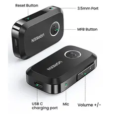 Bluetooth მიმღები UGREEN CM596 (90748), Bluetooth, AUX, Car Adapter, Black, 3 image