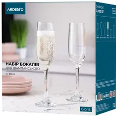 შამპანურის ჭიქები Ardesto Champagne glasses set Gloria 6 pcs, 215 ml, glass, 3 image