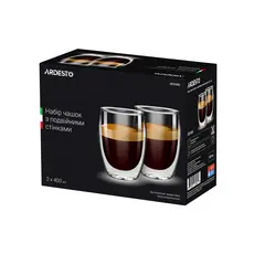 ლატეს ჭიქების ნაკრები ARDESTO Double wall borosilicate glass mug set Ardesto, 400 ml, 2 pcs, 3 image