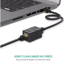 ქსელის კაბელის გადასაბმელი UGREEN NW114 (20390) RJ45 Cat7 / 6 / 5e Ethernet Adapter 8P8C Network Extender Extension Cable for Ethernet Female Cable (Black), 4 image