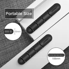 კაბელების მენეჯერი UGREEN LP114 (30762) Cable organizer 2 Pack silicone usb cable winder flexible cable control cable with clips holder for mouse headphones Black, 2 image