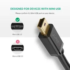 USB კაბელი UGREEN US132 (10386) USB 2.0 A Male to Mini 5 Pin Male Cable 3m (Black), 4 image