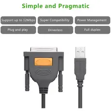 პრინტერის კაბელი UGREEN US167 (20224) USB to DB25 Parallel Printer Cable 2m, 6 image