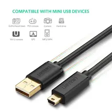 USB კაბელი UGREEN US132 (10386) USB 2.0 A Male to Mini 5 Pin Male Cable 3m (Black), 3 image