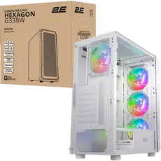 კომპიუტერის ქეისი 2E Hexagon G338W, without PSU, 2xUSB 3.0, 1xUSB Type-C, 1x120mm, 3x120mm ARGB, TG Side Panel, ATX, White, 2 image