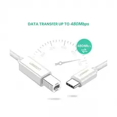 პრინტერის კაბელი UGREEN US241 (40417) USB Type C to USB-B Cable White 1.5M, 6 image