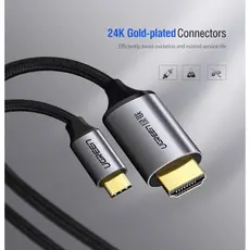 HDMI კაბელი Ugreen MM142 (50570) USB C HDMI Cable Type C to HDMI 1.5M Thunderbolt 3 for MacBook Samsung Galaxy S9 / S8 Huawei Mate 10 Pro P20 USB-C HDMI Adapter  Type C to HDMI Cable  1.5M, 3 image