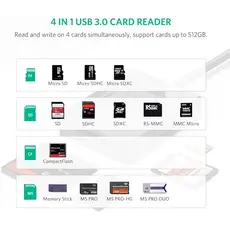 ბარათის წამკითხველი UGREEN CR125 (30333) USB 3.0 All-in-One Card Reader 0.5M, 3 image
