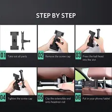 პლანშეტის დამჭერი UGREEN LP160 (60108) Car Headrest Mount Holder, Black, 8 image