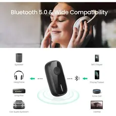 აუდიო ადაპტერი UGREEN CM279 (70304) Bluetooth 5.0 Receiver Audio Adapter APTX with Mic, Black, 4 image