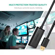 USB დამაგრძლებელი UGREEN US121 (10323) USB 2.0 Active Extension Cable with Chipset 15m (Black), 8 image