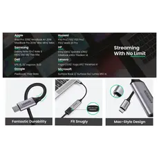 USB ადაპტერი UGREEN 70444 USB Type C to HDMI 2.0 4K@60 Hz Thunderbolt 3 Convertor for MacBook / PC gray, 8 image