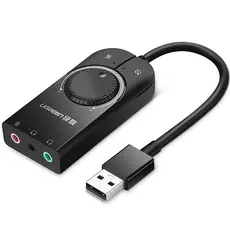 ხმის ბარათი UGREEN CM129 (40964) USB External Stereo Sound, card 3,5 mm mini jack with volume control Adapter 15cm (Black), 5 image