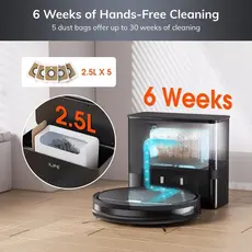 რობოტი მტვერსასრუტი მშრალი და სველი წმენდით Ilife V9 Pro, 3000Pa, Gyroscope Navigation, Self-Empty Robotic Vacuum Cleaner With APP Control, Black, 6 image