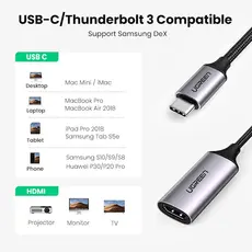 USB ადაპტერი UGREEN 70444 USB Type C to HDMI 2.0 4K@60 Hz Thunderbolt 3 Convertor for MacBook / PC gray, 6 image