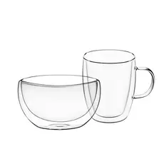 ჭიქები Ardesto Breakfast set double wall borosilicate glass mug 270 ml and bowl 500 ml, 2 image