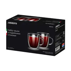 ლატეს ჭიქების ნაკრები ARDESTO Double wall borosilicate glass mug set Ardesto, 310 ml, 2 pcs, with handles, 3 image