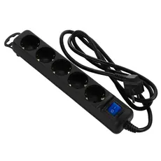 დენის დამაგრძელებელი 2E Power strip 5XSchuko with switch, 3G*1.5мм, 1.5m, black