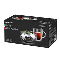 ჭიქები Ardesto Breakfast set double wall borosilicate glass mug 270 ml and bowl 500 ml, 3 image