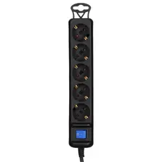 დენის დამაგრძელებელი 2E Power strip 5XSchuko with switch, 3G*1.5мм, 1.5m, black, 4 image