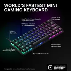 კლავიატურა SteelSeries Keyboard mechanical Apex Pro Mini 61key, HyperMagnetic Switch, USB-A/WL, EN, RGB, black, 5 image