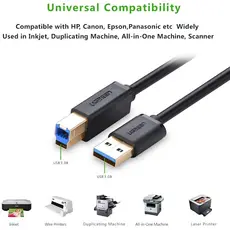 პრინტერის კაბელი UGREEN US210 (10372) USB-B 3.0 Type B to Type A Print Cable 2m (Black), 3 image