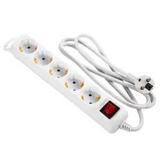 დენის დამაგრძელებელი 2E Power strip 5XSchuko with switch, 3G*1.5мм, 1.5m, white, 2 image