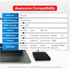 მყარი დისკის ქეისი Ugreen CM237 (60353) HDD Enclosure 2.5 SATA to USB 3.0 Hard Drive Adapter Enclosure, 2 image