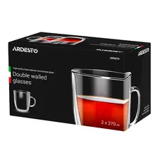 ჭიქა ARDESTO Double wall borosilicate glass cup set 270 ml 2 pcs with handles, 3 image