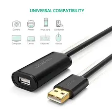 USB დამაგრძლებელი UGREEN US121 (10319) USB 2.0 Active Extension Cable with Chipset 5m (Black), 11 image