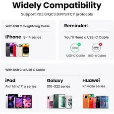 დამტენი UGREEN CD318 (90664) Nexode Mini, 20W, Single port, USB-C, Type-c, Black, 4 image