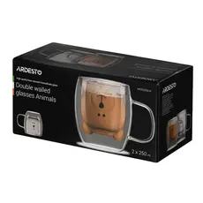 ჭიქების ნაკრები Ardesto AR2625GHA 250ml, 2 pcs Double Wall Borosilicate Glass Mug Set Animals With Handles, 4 image