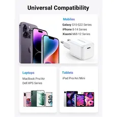 დამტენი UGREEN Charger Type-c CD318 (15324) Nexode Mini, 20W, Single port, USB-C, White, 4 image