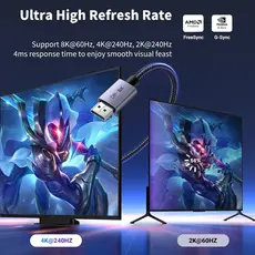 ვიდეო კაბელი UGREEN DP120 (25906), 8K DP to DP, 3m, Grey/Black, 3 image