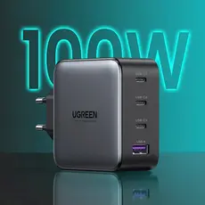 USB-C დამტენი UGREEN CD226 (40747) GaN Fast Charger, 3xUSB-C, USB-A, 100W, Black