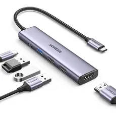 USB-C ჰაბი UGREEN CM478 (15495) Revodok 105, Type-C, USB, HDMI, PD, Hub, Grey, 2 image