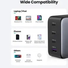 USB-C დამტენი UGREEN CD226 (40747) GaN Fast Charger, 3xUSB-C, USB-A, 100W, Black, 6 image