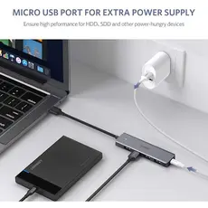 USB ჰაბი UGREEN CM219 (50985) UGREEN USB 3.0 4 Ports USB Hub Gray, 5 image