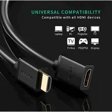 HDMI კაბელი UGREEN HD107 (10142), HDMI Male to Female Cable, 2m, Black, 3 image
