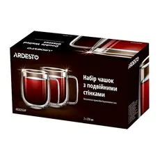 ჭიქების ნაკრები Ardesto AR2625GHP 250ml, 2 pcs Double Wall Borosilicate Glass Mug Set With Handles, 3 image