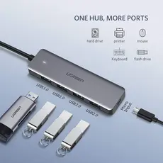 USB ჰაბი UGREEN CM219 (50985) UGREEN USB 3.0 4 Ports USB Hub Gray, 4 image