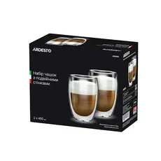 ჭიქები ARDESTO Double wall borosilicate glass mug set Ardesto 450 ml 2 pcs, 3 image