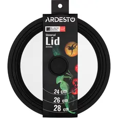 მინის თავსახური Ardesto Universal lid Black Mars Smart 24/26/28 cm, glass, silicone