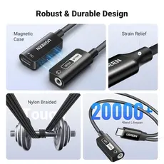 აუდიო ადაპტერი UGREEN CM721 (25837), Type-C to 3.5mm Audio Adapter with Power Delivery, Black, 9 image
